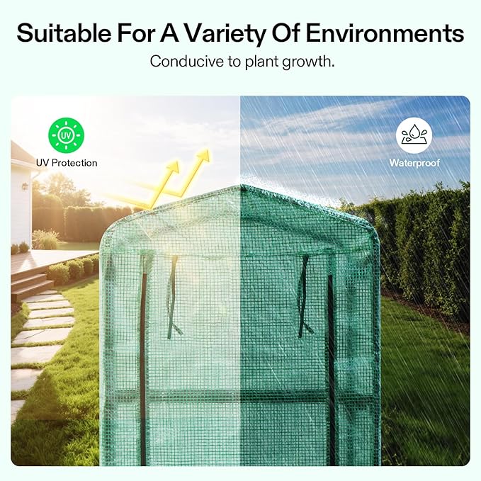 VIVOSUN Mini 4-Tier Greenhouse with Wheels, 27 x 19 x 63-Inch Reusable Portable Warm House with Green PE Cover and Shelf for Compact Garden and Small Backyards, with Wheels - Image 3