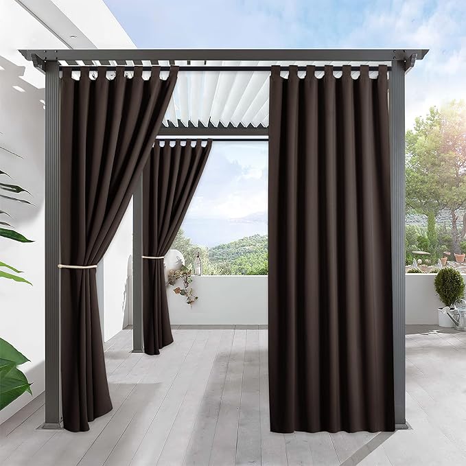 RYB HOME Outdoor Curtains for Patio - Blackout Waterproof Privacy Outdoor Indoor Curtain Shades for Gazebo Porch Adumbral, 1 Panel, Wide 52 x Long 95 inch, Brown by RYBHOME