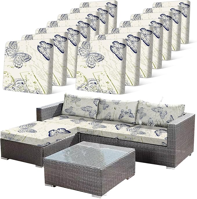 14pcs Outdoor Printed Sofa Seat Cushion Covers Strechable, Waterproof Elastic Half-Covered Sofa Covers Washable Reusable Patio Furniture Protector（Butterlfy, Cover Only） by CALBODE