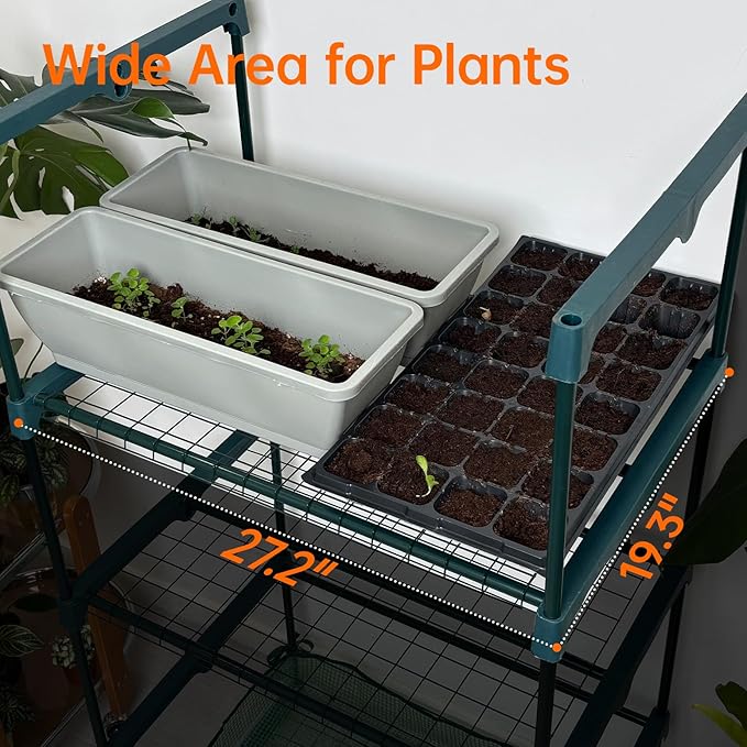 Bstrip Indoor Greenhouse with Grow Lights, PVC Tent with Waterproof Base Mat, Airflow Windows&Zippered Door, 4Pcs Grow Lights for Seed Starting with Timer, 4-Tier Greenhouse Shelf 27.2x19.3x61.8in - Image 6