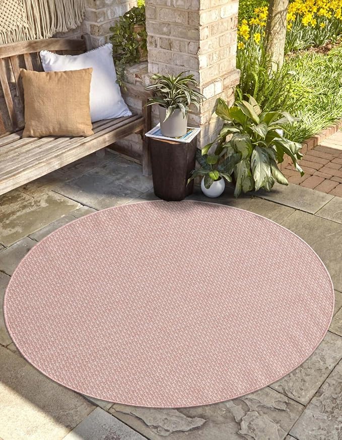 Unique Loom Collection Casual Transitional Solid Heathered Indoor/Outdoor Flatweave Area Rug (7' 10" Round, Whisper Pink/Ivory) by UniqueLoom