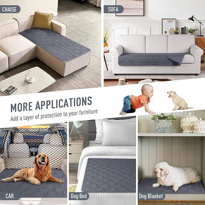 TAOCOCO 100% Waterproof Couch Cushion Cover Reversible Sofa Seat Cover for Dogs Pets Chaise Couch Cover for Sectional Sofas U Shape Couch Furniture Protector Sofa Slipcover(Sofa, Dark Grey) - Image 5