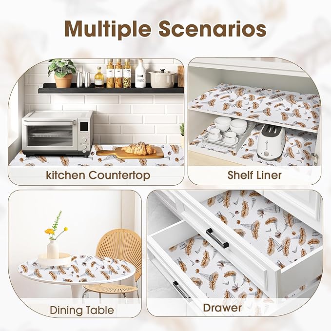 Drawer and Shelf Liner, Non-Slip Kitchen Cabinet Liners Non-Adhesive Thick Strong Grip Waterproof Washable Mats Protect Dresser Shelves Cupboard Bathroom Cabinets, Feather, 12 in X 10 FT - Image 9