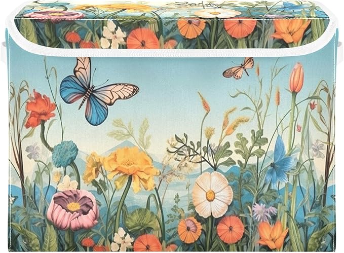 xigua Colorful Flower Pattern Storage Bins with Lids and Carrying Handle,Foldable Storage Boxes Organizer Containers Baskets Cube with Cover for Home Bedroom Closet Office by LLCxigua