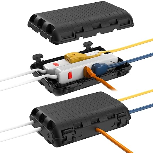 Outdoor Waterproof Electrical Box, 2 Pack Large Extension Cord Cover Protector Plug Connection Cable Safety Box IP54 Water-Resistant for Power Strip, Holiday Light and Decorations, Black by logo