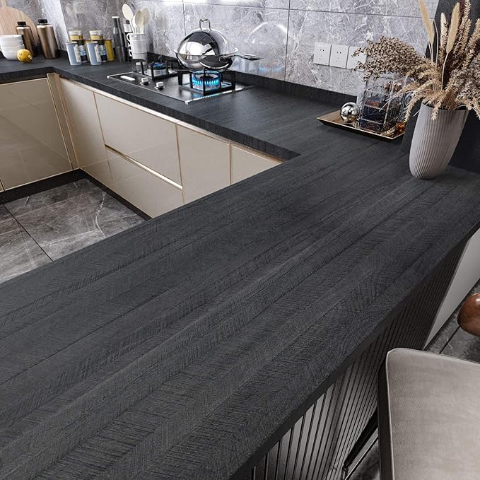 WESTICK Peel and Stick Wood Contact Paper for Countertops Waterproof Black Wooden Renter Friendly Wallpaper Removable Wood Grain Vinyl Wrap Contact Paper for Cabinets Table Desk Walls DIY 24" x 118" by WESTICK