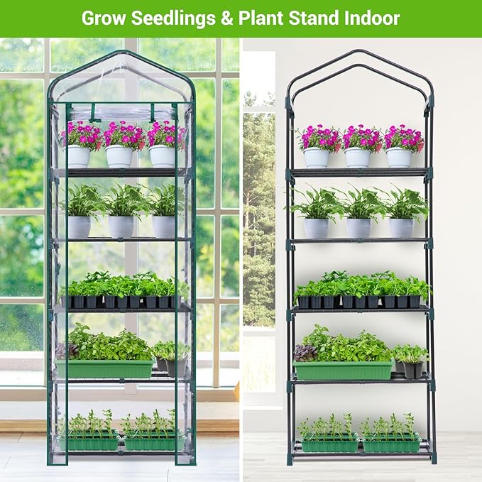 Mini Greenhouse for Outdoors Indoor: Ohuhu Small Plants Green House with 5 Tier Shelves, Portable Plastic Greenhouses with Heavy Duty Transparent PVC Cover for Garden Patio Backyard Porch Balcony - Image 5