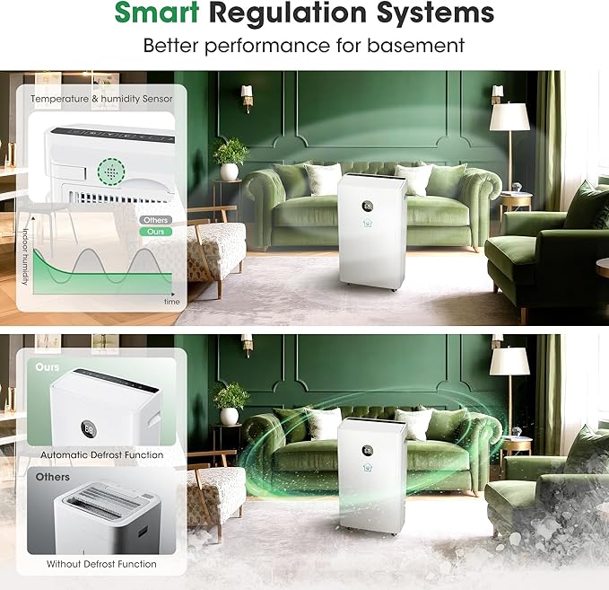 6,500 Sq.Ft Dehumidifier for Basement with Drain Hose, 186 OZ Water Tank, 60 Pint Dehumidifiers for Large Home with Three Operation Modes, Intelligent Humidity Control, 24HR Timer for Bathroom - Image 4