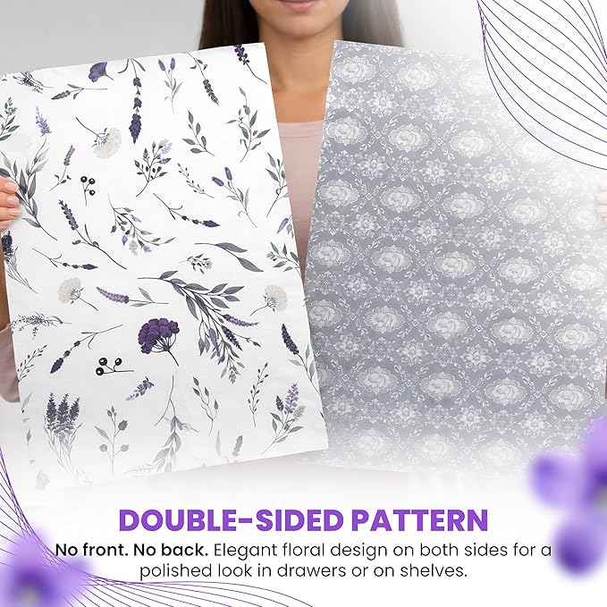 8X Lavender Scented Drawer Liners for Dresser - Scented Drawer Liner is Ideal for Cabinet, Dresser, Shelf, Cupboards - Double-Sided Pattern Non Adhesive Contact Paper for Shelves is Ideal Winter Gift - Image 6