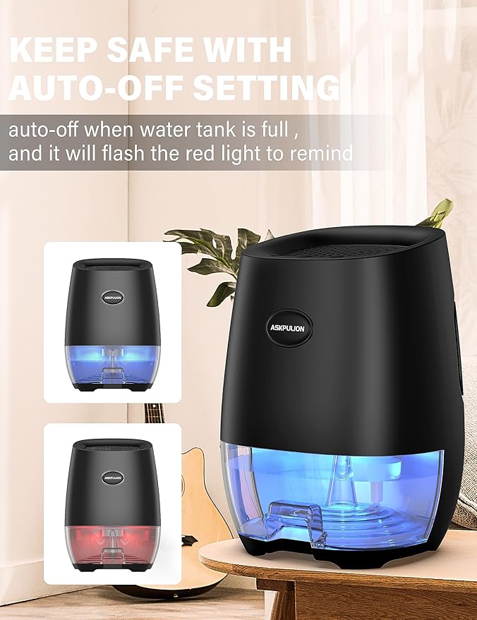 Dehumidifiers for Home, 35oz Small Dehumidifier for Bathroom (300sq.ft) with Auto-off, Sleep Mode, 7 Colors Night Light, Quiet Portable dehumidifier for Bedroom, RV, Closet, Office - Image 3