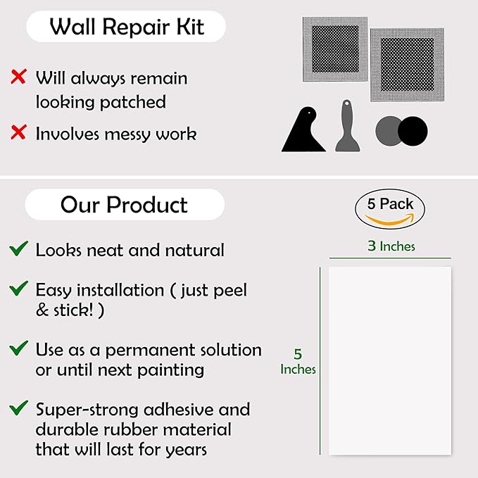 Rubber Bond Self-Adhesive Rubber Wall Outlet Cover Plate 5 Pack - Easy to Apply Peel & Stick Drywall Hole Patch - 5x3 Inch Screwless Blank Wall Plate Cover - Premium Rubber Wall Hole Cover (White) - Image 5