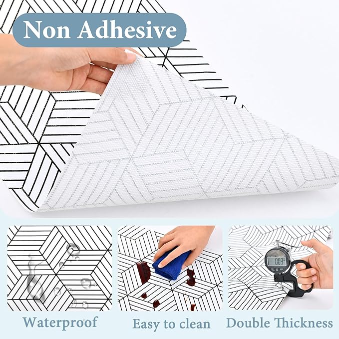 Shelf Liners for Kitchen Cabinets Non Adhesive Shelf Liner Paper Non-Slip Thickened Drawer Liner Easy to Clean for Tool Box Refrigerator with Knife and Tape Measure, Black Geometric, 11.8 x 118 in - Image 5
