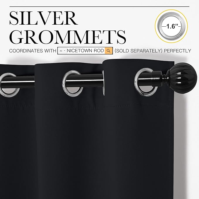 NICETOWN Blackout Curtain Panels 86 inches - Light Reducing Thermal Insulated Solid Grommet Blackout Curtains/Panels/Drapes for Living Room (Set of 2, 55 inches by 86 Inch, Black) - Image 3