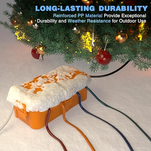 Flemoon [2 Pack] Outdoor Electrical Box Waterproof, Medium Weatherproof Electrical Box (11.5x5.2x4 inch) w/6 Cable Entry Ports, Extension Cord Cover for Power Strip, Timer, Holiday Light, Orange - Image 7