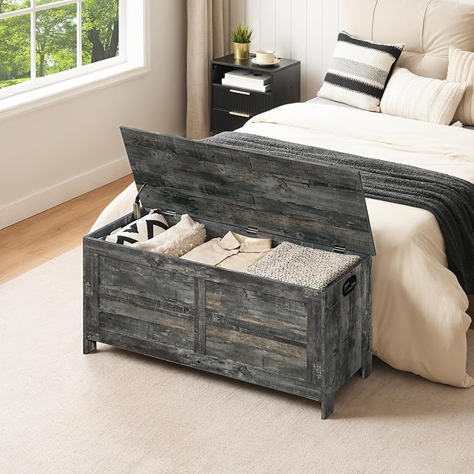 Storage Chest, 39.4” Large Toy Chest, Entryway Storage Trunk, Storage Bench with Safety Hinge, Entrance Bench for Living Room, Entrance, Bedroom, Vintage Gray SCRP48301 - Image 2