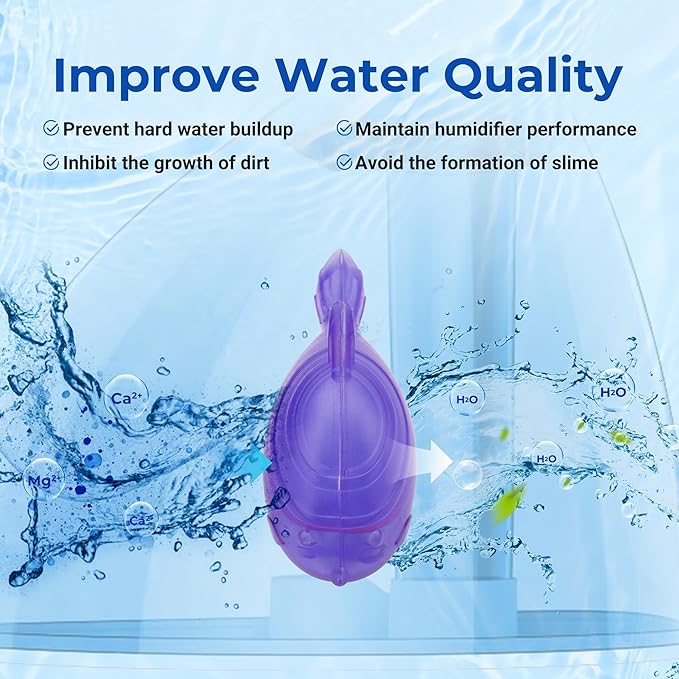 Funmit Humidifier Cleaning Fish, 12 Pack Humidifier Cleaner for Humidifiers and Fish Tanks, Purifies Water, Prevents Hard Water Build-Up, Reduces Scale, Purple - Image 5
