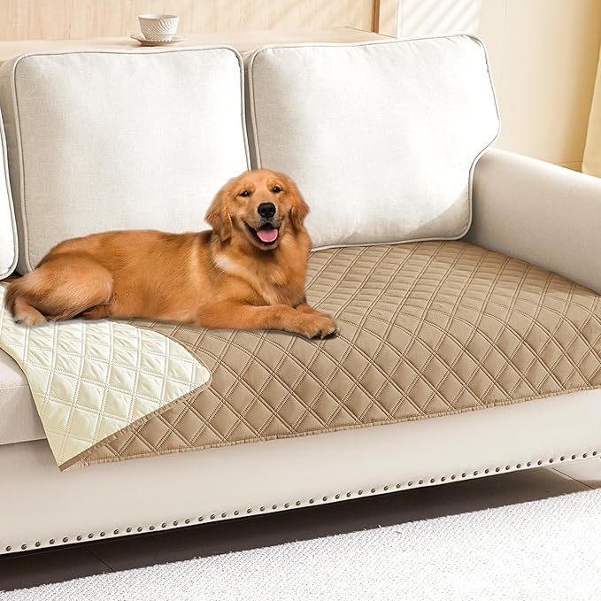 Smiry Waterproof Dog Bed Cover Pet Blanket, Soft Washable Dog Blanket for Furniture Bed Couch Sofa Reversible, Checkered (30"x90", Camel/Beige) by Smiry