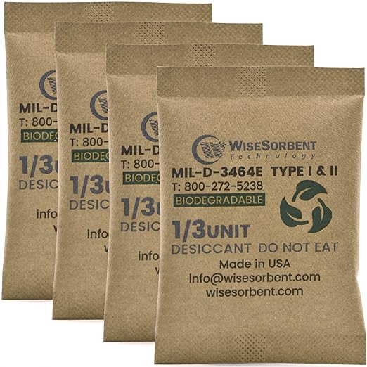 Kraft Clay Desiccants Packs for Safe, 11 Gram 90 Pack Dehumidifier for Gun Safe, Military Grade Moisture Absorbers, Conforms to MIL-D-3464E Type I & II Absorbents by Wisesorb