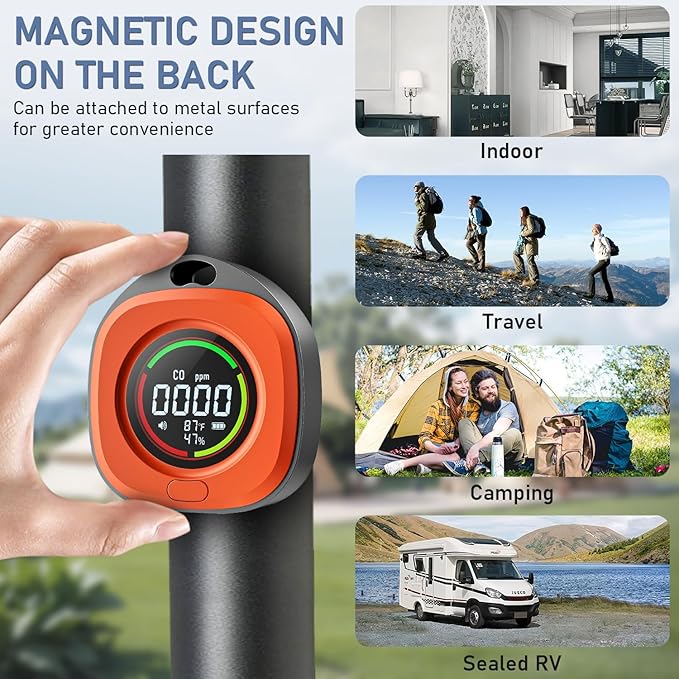 Portable Carbon Monoxide Detectors for Travel 3-in-1 Square Carbon Monoxide Monitor with 43 Detection Holes, RV CO Detector Alarm Temp/Humidity Sensor for Home, Camping & Travel Tent Car - Image 7