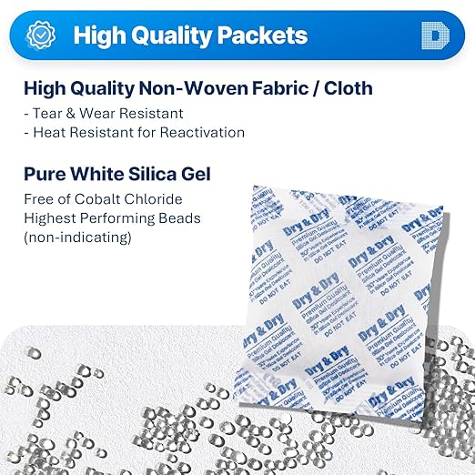 Dry & Dry 100 Gram [2 Packets] Silica Gel Packets Desiccants, Silica Packets - Rechargeable Silica Gel Packs, Desiccants Packets, Silica Gel - Image 2