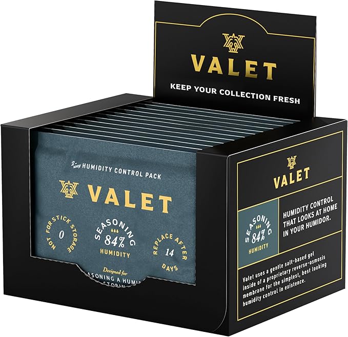 Valet 84% Two-Way Humidity Packs for Wood Containers, 12-Pack, 60g Each, Humidifier Pack Prevents Leaks and Controls Moisture with Natural Craft Paper Design by Valet