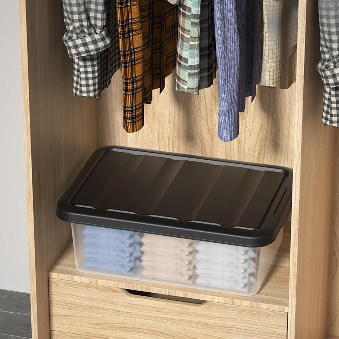 Vcansay 14 Quart Plastic Clear Latching Storage Container, Frosted Stackable Bin with Black Lid, 2 Packs - Image 4