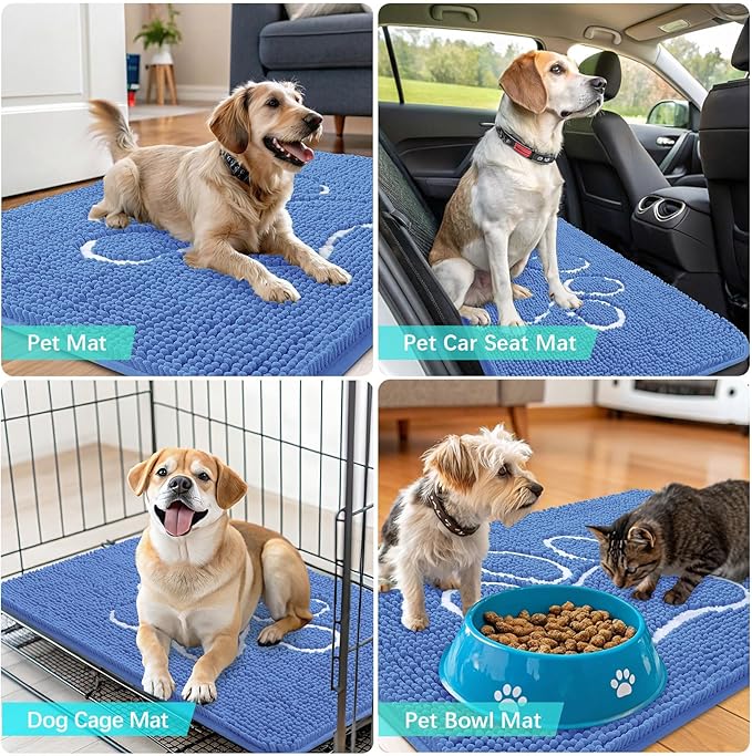 OLANLY Dog Door Mat for Muddy Paws 48x30, Paw Print Design, Absorbs Moisture and Dirt, Absorbent Non-Slip Washable Doormat, Quick Dry Chenille Mud Mat, Entry Indoor Entryway Carpet, Cornflower Blue - Image 7