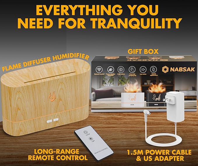 Colorful Aroma Essential Oil Diffuser for Home, Quiet Cool Mist Flame Humidifier for Bedroom with Remote, Fire Flame Diffuser Humidifier with Scent (Light Wood) - Image 5