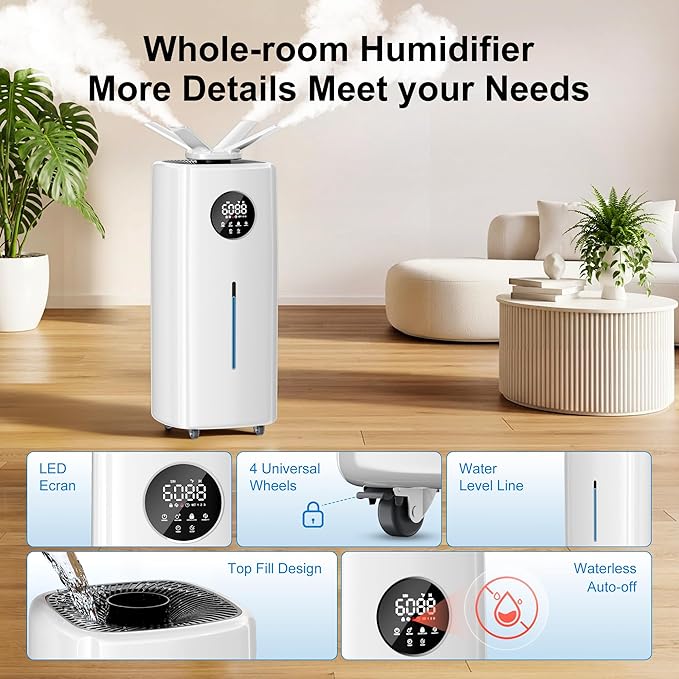 Uthfy 5.5Gal/21L Humidifier for Large Room 3000sq.ft, 2000ml/h Dual 360° Nozzles Ultrasonic Humidifiers for Bedroom, Remote/Touch Control,4 Atomizing Plates, Top Fill, 12H Timer - Image 6