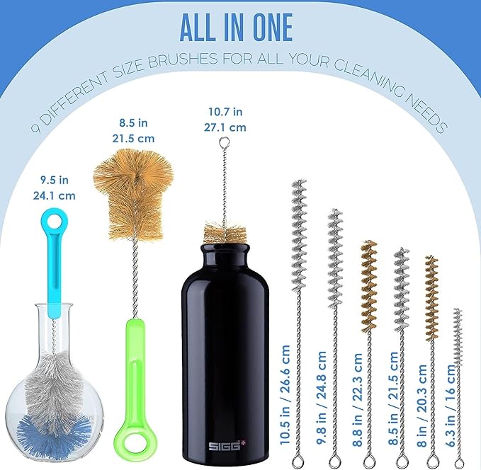 Houseables Bottle Brushes, Water Bottle Cleaner Brush Set, Hydroflask Cleaning Kit, Cup Cleaner Brush, Glass Brushes for Washing Glasses, Cup Scrubber, for Straw, Tumbler, Decanter, Flexible, 9 PK - Image 4