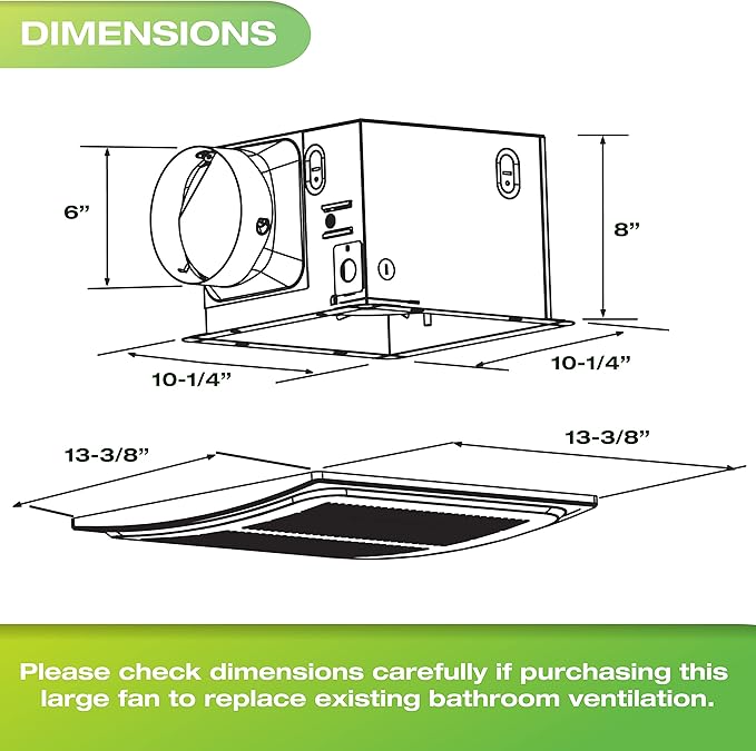 Homewerks 7136-02HW Bathroom Vent Fan with Automatic Humidity Sensor and Powerful Exhaust Ventilation Fan for Large Room 140 CFM Whisper Quiet 1.0 Sone Energy Star - Image 7