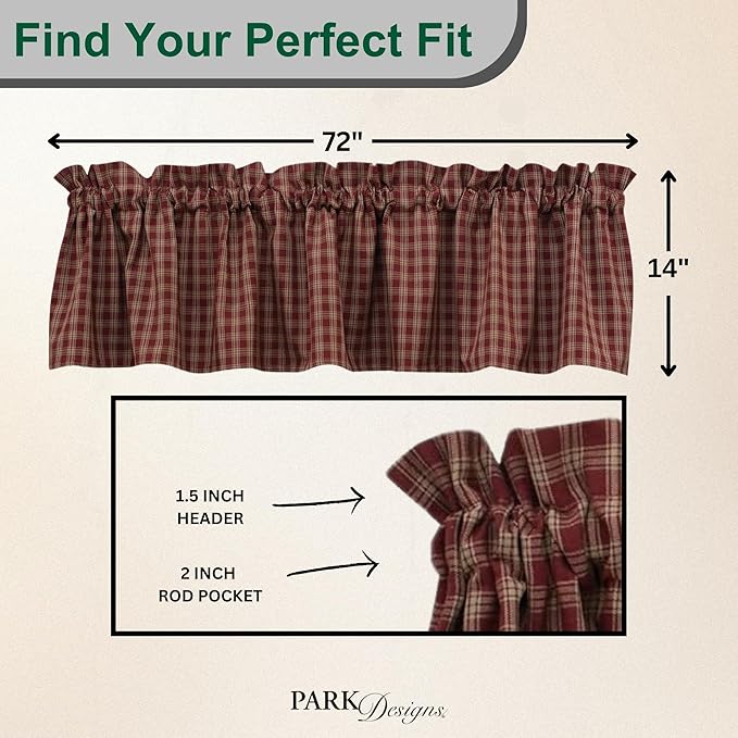 Park Designs Farmhouse Kitchen Valances for Windows - Sturbridge Red | Fall Decor Window Valance Curtains | Plaid Curtain Valances for Windows | Ideal for BOHO Living Rooms & Bathrooms | 72" x 14" - Image 3