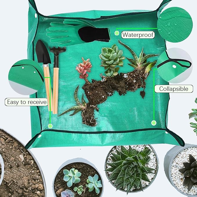 WNJ Plant Repotting Mat for Garden, 2 PCS Waterproof Potting Mats, Foldable Indoor Plant Mat, Portable Mini Garden Tool Set, 12 PCS Succulent Garden Tool Set,Square Garden Potting Tray,Gifts for Women - Image 3