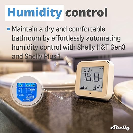 Shelly H&T Gen3 Mocha | Wi-Fi and Bluetooth Smart Temperature & Humidity Sensor with Remote App Control & Monitoring | Smart Scenes | Notification Alerts | LCD Display | Free Data Storage Export - Image 3