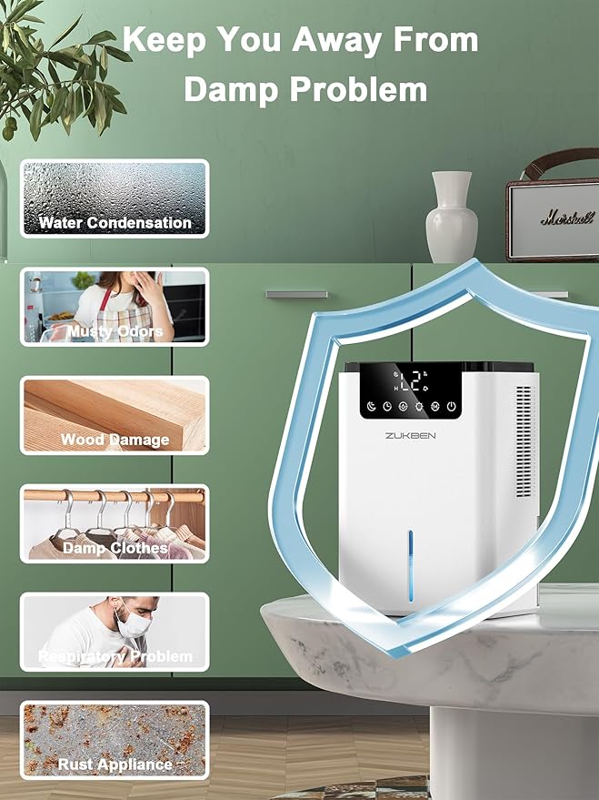 Dehumidifier,75 OZ Water Tank (500 sq.ft) Dehumidifiers for Home,Quiet Dehumidifier for Bathroom Bedroom Basement RV with 12H Timer,Auto Shut Off,7 Colors LED Light,Sleep Modes - Image 5