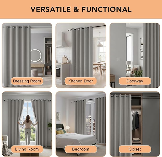 BONZER Room Dividers Curtain - Room Darkening Privacy Noise Reduce Thermal Insulating Window Curtains for Bedroom Living Room Doorway, 108L x 60W Inch (9L x 5W ft), 1 Panel, Silver - Image 5