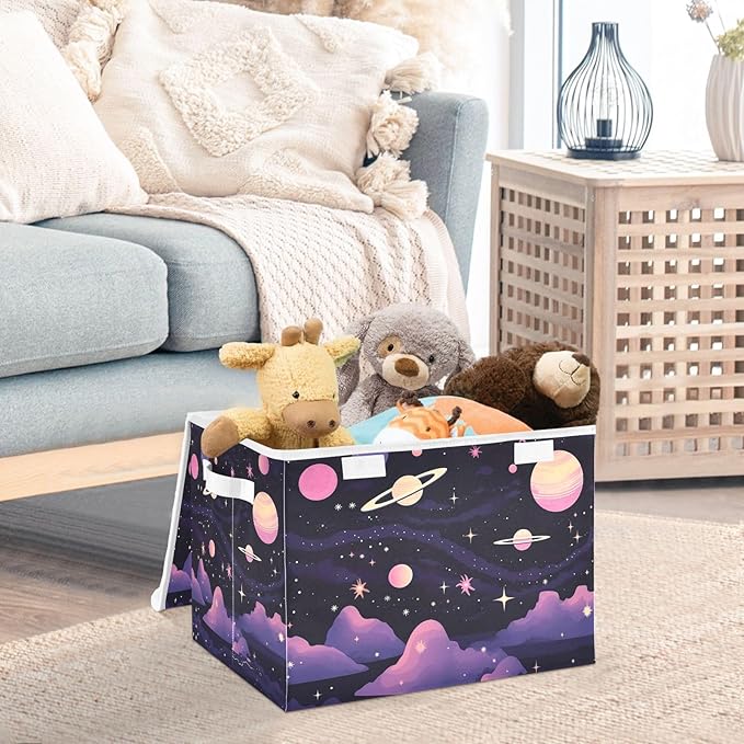 xigua Abstract Planets Storage Bins with Lids and Carrying Handle,Foldable Storage Boxes Organizer Containers Baskets Cube with Cover for Home Bedroom Closet Office - Image 5