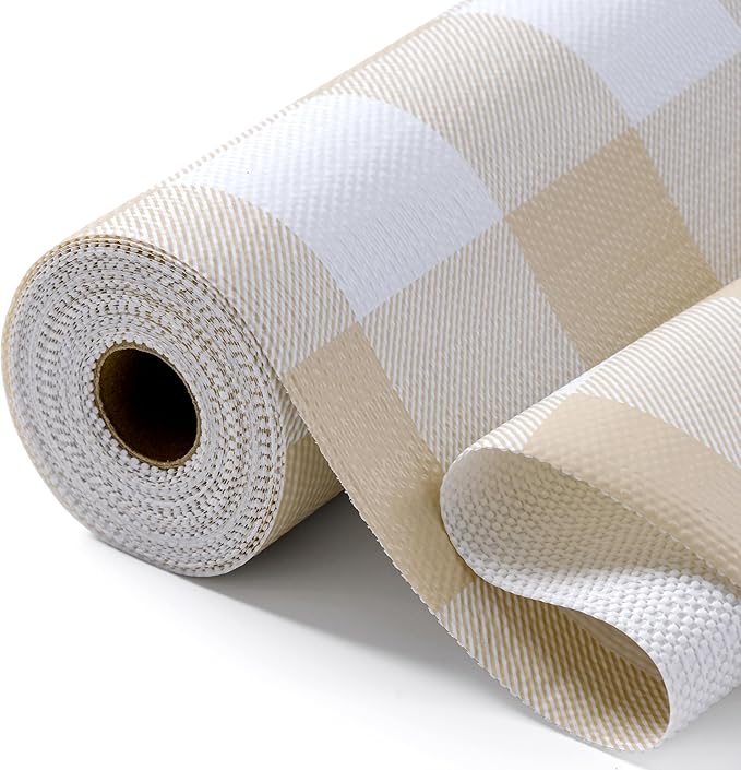 Shelf Liner for Kitchen Cabinets Non-Adhesive Drawer Liners Non-Slip Strong Grip Cabinet Liners Thickened Paper for Shelves, Dresser, Cupboard, Tool Box, Pantry, Bathroom Drawers Beige 17.5In x 20FT by Insigoo