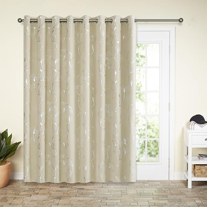 BUHUA Blackout Curtains for Sliding Door Extral Wide Room Divider Blackout Curtain Panels for Patio Bedroom Grommet Top Room Curtains & Drapes, Beige, 100Wx84L, 1 Panel by BUHUA