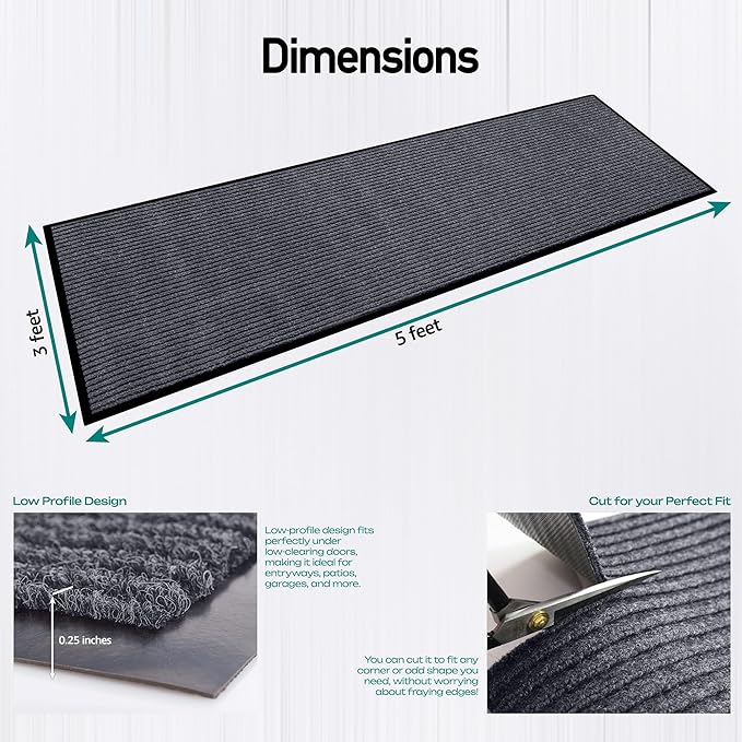MaxMat® Extra Large Commercial Floor Mat, 3 x 5 Feet Rubber Border Heavy Duty Made in USA Door Mat, Waterproof, Low-Profile, Easy to Clean, Rubber Entry Mudroom Rug (Charcoal Grey) - Image 3