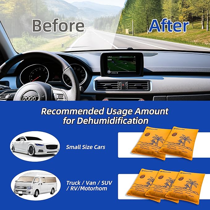 500g 2pcs Rechargeable Car Dehumidifier Moisture Absorbers Bags, Reusable Desiccant Color Indicating Silica Gel Packets, Microwave Reactivated Visible Desiccant Packs for Car Closet Basement - Image 5