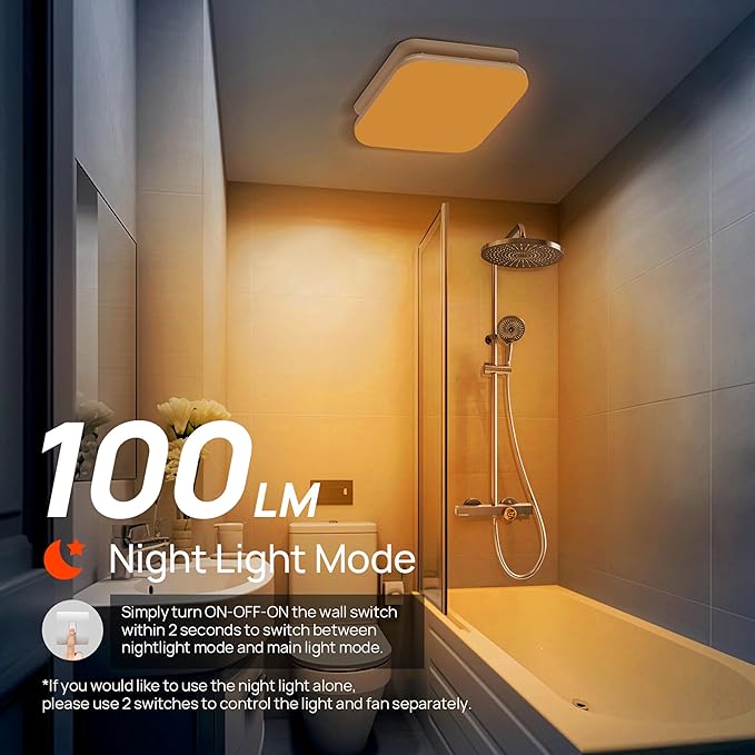 Consciot 50 CFM Bathroom Exhaust Fan with Light, Super Quiet 1.0 Sone, Suitable for mounting Hole 7.68 x 7.36 inches, 1000lm LED Light 5CCT Selectable & Nightlight, Bathroom Vent Fan for Ceiling - Image 5