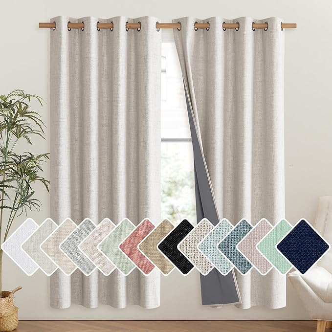 NICETOWN Brich Vintage Open Linen Weave Flax Thermal Curtains, 100% Blackout Curtains 72" Long for Dining Room, Soundproof Window Treatment Drapes for Hall Room, 52" Wide Per Panel, Set of 2 by NICETOWN