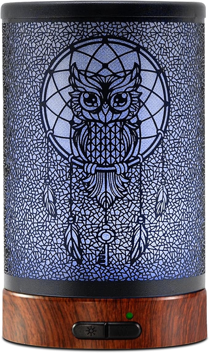 EQUSUPRO Essential Oil Diffuser 150ml Metal Aromatherapy Oil Diffuser Ultrasonic Cool Mist Diffuser with Auto Shut-Off Protection,7 Colors Changed LED for Home Office SPA Yoga (Owl) by EQUSUPRO
