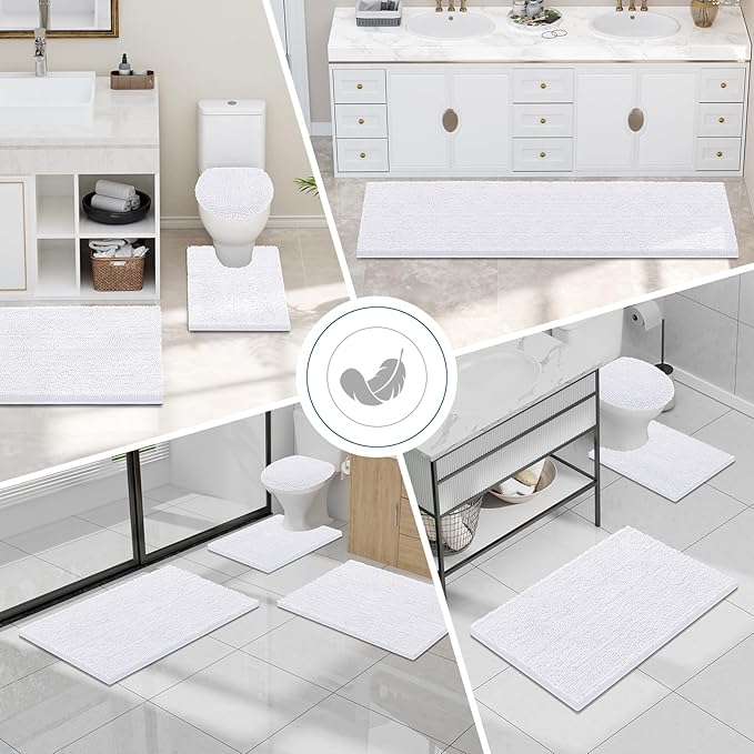 Smiry Luxury Chenille Bathroom Rugs 30x20, Extra Soft and Absorbent Shaggy Bath Mat, Machine Washable, Non-Slip Plush Carpet Runner for Tub, Shower, and Floor, Home Decor Accessories, White - Image 7