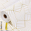 Shelf Liners for Kitchen Cabinets 35.4 in X 19.69 Ft, Non Adhesive Cabinet Liner Strong Non-Slip Thickened Gold Geometric Drawer Liner, Easy to Clean for Shelf, Cabinet with Knife and Tape Measure by Kimhan