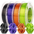 AMOLEN PLA 3D Printer Filament Silk PLA Filament 1.75mm Silk Filament Pack Black/Red Copper/Purple/Neon Green 3D Printing Filament Bundle for Holiday 3D Printing, 200gX 4 Spools by AMOLEN