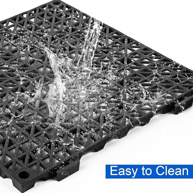 MYFAMIREA Modular Interlocking Cushion 12 Pack 11.8" x 11.8" Rubber Floor Tiles Non-Slip Splicing Drainage Mats for Deck, Pool, Outdoor Shower, Patio, Balcony, Indoor Bathroom, Kitchen, Yard (Black) - Image 5