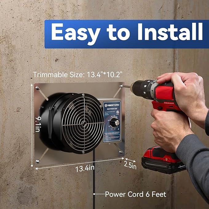 Abestorm 260CFM Crawl Space Ventilation Fan, IP-55 Rated Commercial Stainless Steel Vent Fan with Humidistat & Thermostat, 6.7 Inch Ventilator with Isolation Mesh for Crawlspace, Basement, Garage - Image 3