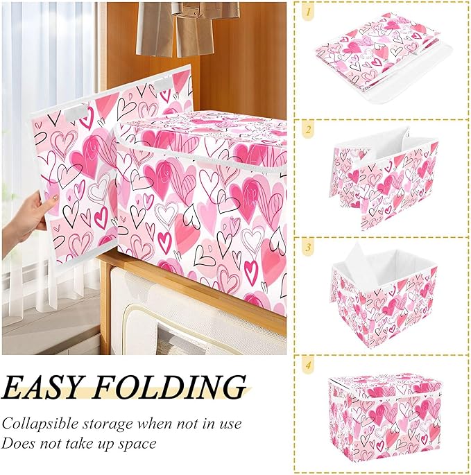 xigua Valentine's Day Storage Bins with Lids and Carrying Handle,Foldable Storage Boxes Organizer Containers Baskets Cube with Cover for Home Bedroom Closet Office - Image 4